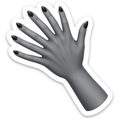 front angle view of a grey colored arm and hand reaching out with black nails sticker