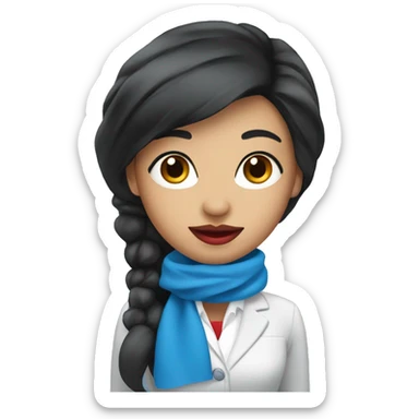 Flight attendant with long black hair, red lips and blue scarf sticker