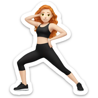 Ginger girl in black gym fit stretching  sticker