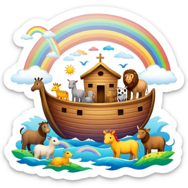 Noah's Ark with animals and rainbow sticker