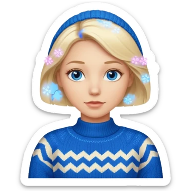 Mujer blanca rubia ojos azules atractiva y jersey de invierno sticker