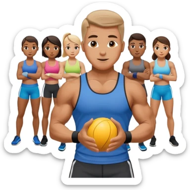 the personal trainer teaching students at the gym. the students are making some points sticker