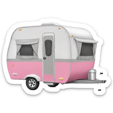 Realistic portable pink and gray camping trailer isolated.    sticker