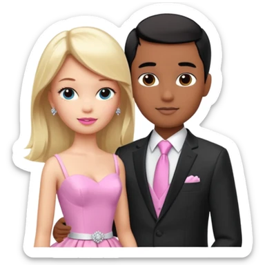 pretty light blonde girl barbie wedding to boy nerd with short black hair and dark tan skin on the cheek sticker
