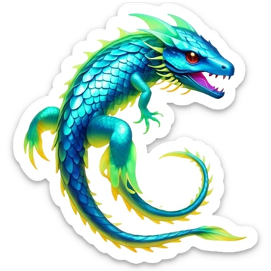 Exotic futuristic bioluminescent translucent transparent lush warm-colored neon-glowing iridescent Fakémon-Fionbri-Vernid-creature sticker