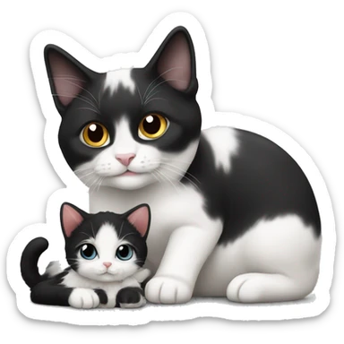 A black and white tuxedo cat with a lamb sticker