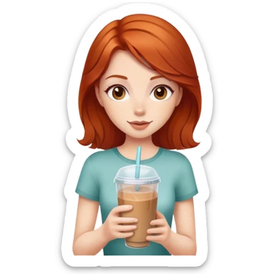 redhead girl with brown eyes and a ice coffe sticker