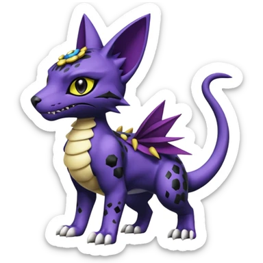 with black rosette-splotches, scaley Bastet-Liepard-Noibat-Gatomon-Garchomp-Digimon-Fakémon-Pokémon-creature (full body) sticker