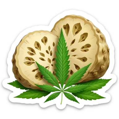 slices of white truffle with cannabis leaf sticker