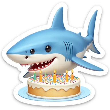 cute blue shark giving a kiss to a birthday cake sticker