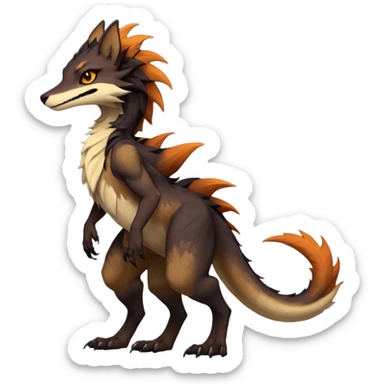 Brown and beige badass elegant wild beautiful natural cute badass epic exotic anthro modern furry 2-legged sergal-vernid-creature, full body, dark-brown-black-gradient pretty hair, with a long tufted tail, beautiful hazel-orange eyes, aesthetic, art by LiLaiRa, art by art by Falvie sticker