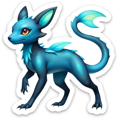 Colorful Iridescent Exotic Salandit-Aurorus-Umbreon-Fakémon-hybrid-creature (full body)  sticker