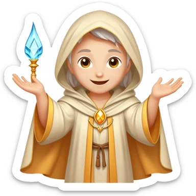 Clash of Clans aesthetic Cheerful Mage Portrait Emoji, With a bright, joyful expression and an aura of radiant magic, showcasing a stylish, robed figure with flowing garments and sparkling eyes in natural skin tone that convey boundless curiosity, Simplified yet expressive features, highly detailed, glowing with a soft, luminous mystical light, high shine, upbeat and wise, stylized with an air of fantastical wizardry, soft glowing outline, capturing the essence of a cheerful mage ready to cast spells of wonder on legendary quests! sticker