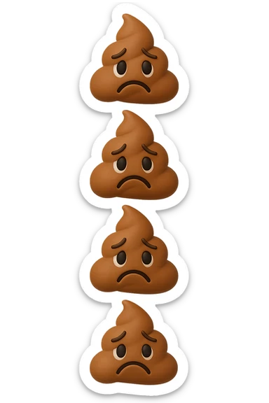 EMOJI STILE IPHONE 3D DI palline di cacca tristi che cadono dall'alto verticalmente, iperrealistico 4k sticker