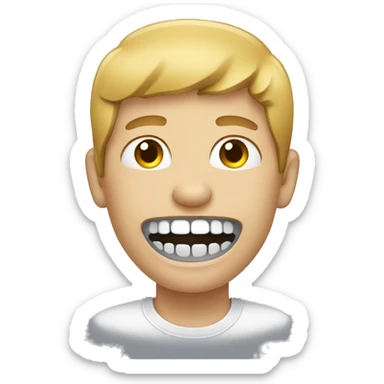 person with metal braces ontop of white teeth sticker