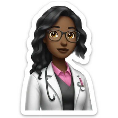 Black young beautiful female idol scientist with long black hair with pink accents sticker