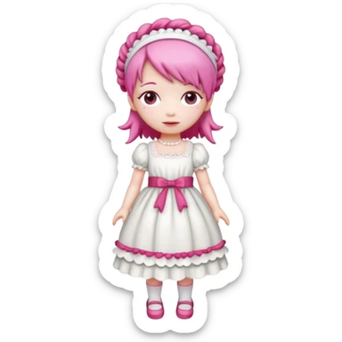 Isolated detaile illustration incredibly raspberry torte doll figurine full body with pink hair and a raspberry hairband sticker