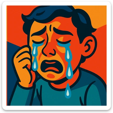a person crying, realistic tears, expressive face, vibrant toon style sticker