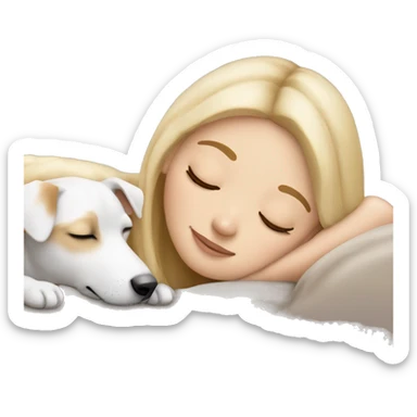 White blonde girl who sleeping in cuddle with her jack russel  sticker