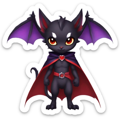  Black Red Purple Chibi Kawaii Edgy Cool Cute Vampiric Demonic Beautiful Noivern-Nargacuga-Litten with big Bat Ears and wearing a cape and collar full body sticker