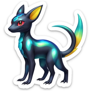 Colorful Iridescent Exotic Salandit-Aurorus-Umbreon-Fakémon-hybrid-creature (full body)  sticker
