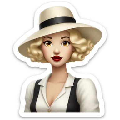 beautiful vintage girl white  in a hat black with red lipstick sticker