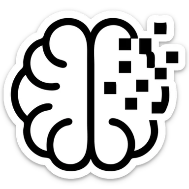 icon of brainrot as a brain with digital pixelation, outlined, contemporary icon style sticker