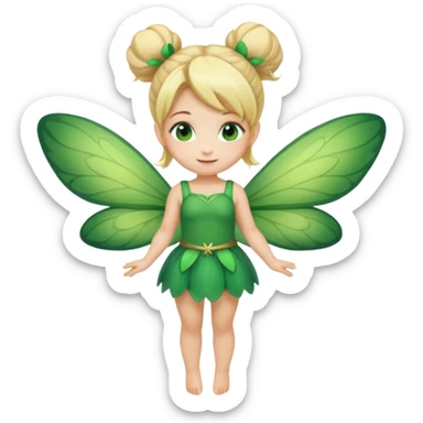 fairy with bun blonde hair, green wings, happy, chibi full body sticker