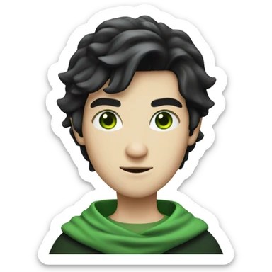 teenage white-skinned wizard with black hair green eyes in green disguise sticker