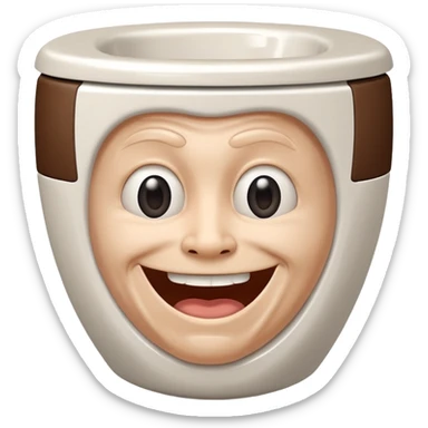 a human head, often with a distorted, grinning expression, emerging from a white, black, or gray toilet bowl sticker