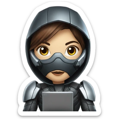 Girl developer behind his laptop with this style : Crytek Crysis Video game with nanosuit character hacker themed character sticker