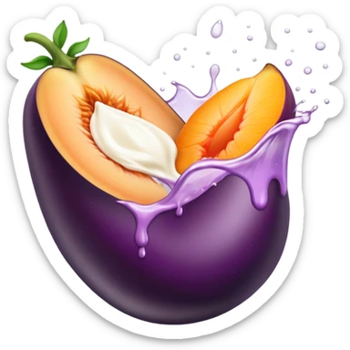 Aubergine  inside half peach splashing milk sticker