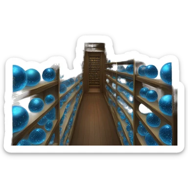 The shelves in the Hall of blue Prophecies are tall and endless, lined with thousands of glass orbs containing prophecies. Each orb glows faintly, housing a record of a prophetic revelation, guarded by magic and accessible only to those directly involved  sticker