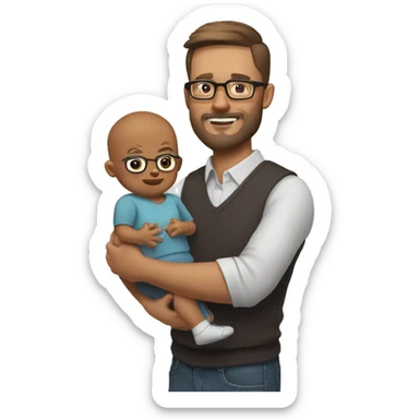 Dad brown short hair and glasses with 3 day beard with baby no hair (4 Month old) holding him on arm. Dad is a stock investor sticker