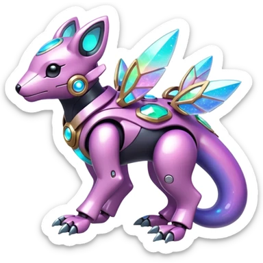 Mechanical Sparkly Glittery Nebulae Beautiful Gorgeous Pretty Pastel Hot Exotic Lush Warm Cute Adorable Colorful Shiny Iridescent Futuristic Modern Cybernetic Kabukimono-Protogen-Vernid-Fakémon-Pokémon-creature-fusion (full body) sticker