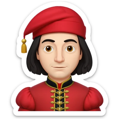 lord farquad avec un chapeau rouge plat sur le dessus, il a un vêtement rouge avec des manches bouffantes sticker