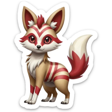 Hyper-realistic cool edgy badass zigzag-striped etched marked elegant Colorful Skilled Adept Graceful Asian Painted Meloetta-Furret-Lycanroc-Zangoose-fusion-hybrid-creature (full body) sticker