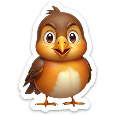 Cinematic Comical Robin Portrait Emoji, Head tilted dramatically with an exaggeratedly shocked expression, featuring a petite, vibrant form with wide, comically expressive eyes full of playful disbelief and a subtly animated beak, Simplified yet hilariously expressive features, highly detailed, glowing with a slightly sassy glow, high shine, dramatic yet playful, stylized with an air of cheeky woodland mischief, soft glowing outline, capturing the essence of a meme-worthy robin that looks ready to side-eye its way into viral fame! sticker
