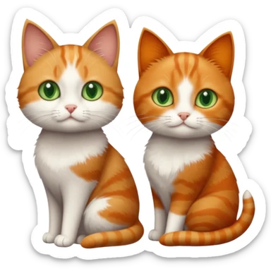 3 tiny different coloured short haired cats including a dark grey and white cat with green eyes, a ginger and white with orange eyes and a brown tabby and white with hazel eyes sticker