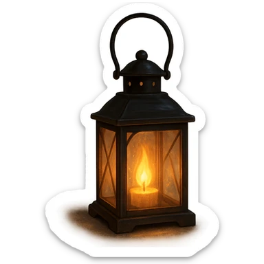 cozy lantern with a flickering light, peaceful sticker