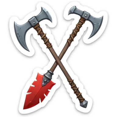 savage barbarian axe object icon, spiked double blade, battle-worn metal, scratches, heavy fantasy weapon, 3D cartoon, mobile game icon style, centered, clean background, no text, no watermark sticker