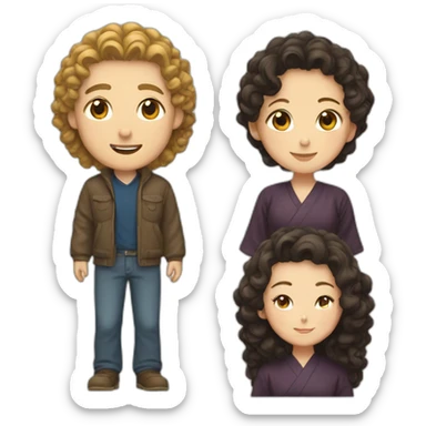 a white man with curly mid-length hair in love with a japanese woman with long hair sticker