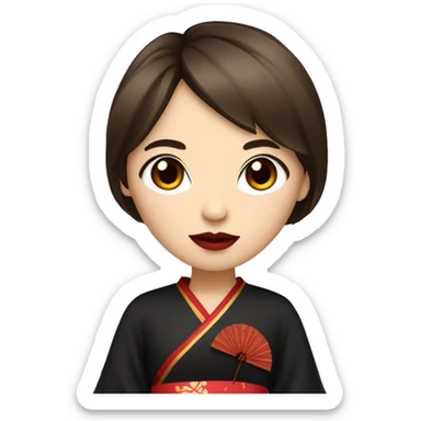 Girl with brown hair and brown eyes red lips wearing black with Chinese fan in hand sticker