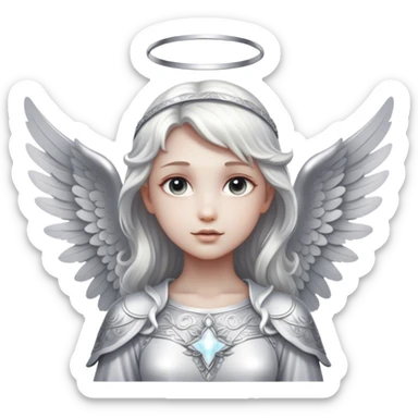 Cinematic Angel, Ultra realistic 32k HD, Breathtaking piece of art, rim lighting, hauntingly beautiful art, mostly greyscale, Balanced features, highly detailed digital artwork, glowing with silver light, glowing, high shine, deviant adoptable, highly detailed clothing, remembrance, a painting of white silver, fanciful, enchanting, ghostly, embodying the essence of both reality and fantasy, dreamy, dreamy glow, optical illusion, immaculate composition, complex pose, air composition. The image is so lifelike that it feels as though it could leap off the canvas at any moment sticker