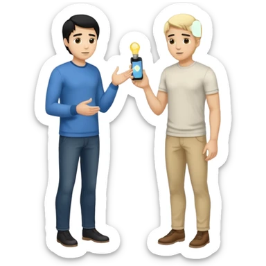 light skin black hair man  talking with a light skin and blonde hair man full body sticker
