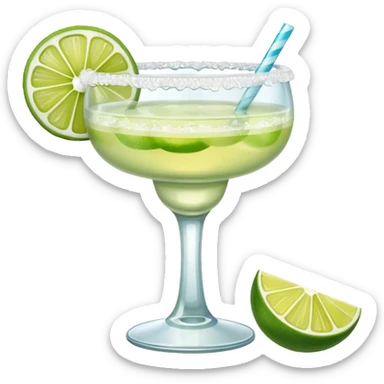 Margarita – glass with salted rim, lime wedge, ice sticker