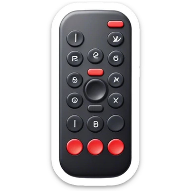 one black tv remote control with red border,  2Dimensions. Only 5 buttons, 4 in black and one big red button in the center sticker