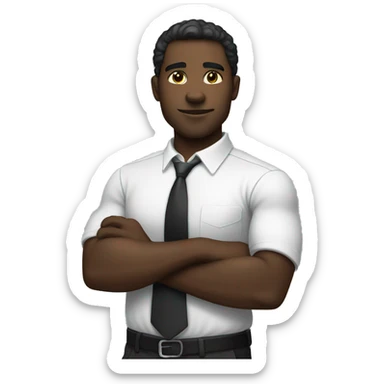 a mid muscular black guy wearing a white shirt with a tie crossing his arms. sticker