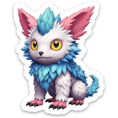  lush warm-colored colorful cyber-Fakémon-Digimon-Trico-creature sticker
