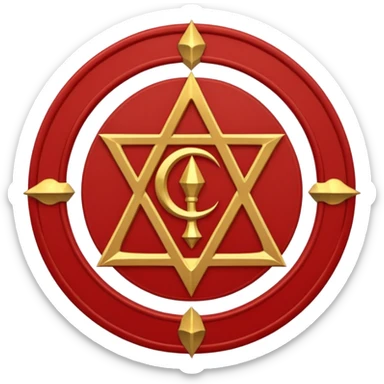 a circular casting sigil inspired by the wizard101 balance school using base color sand and trim color red. Bitch, put A golden scale in the middle as a the main focus  sticker